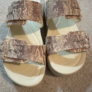 CROCS LiteRide Cream Sandals With Snake Skin straps